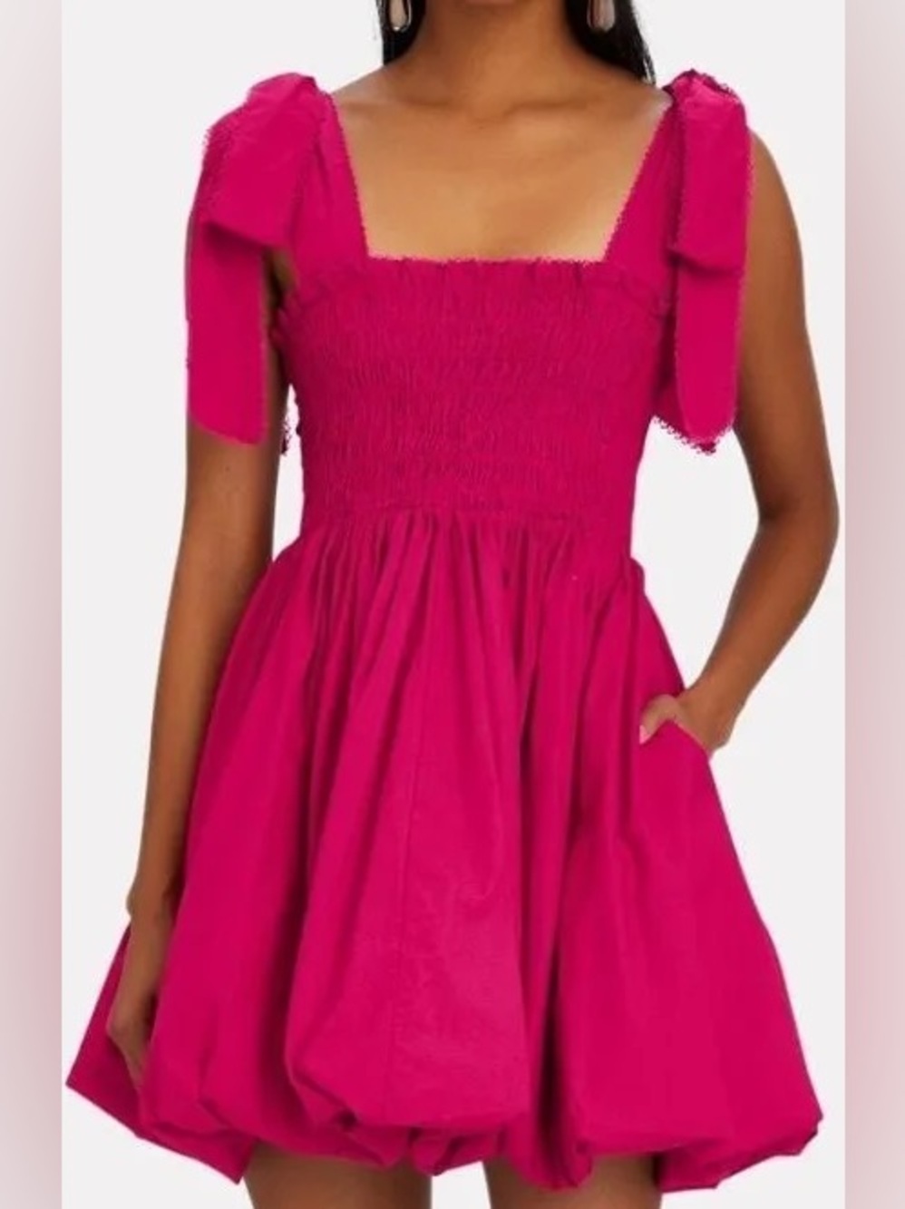 Red Smocked Bust Bubble Hem Dress